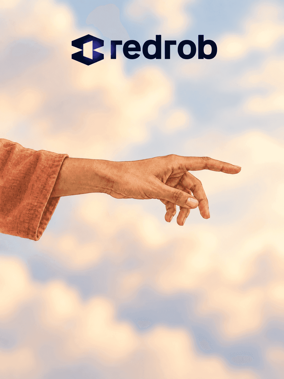 Redrob logo above a hand reaching out against a sky